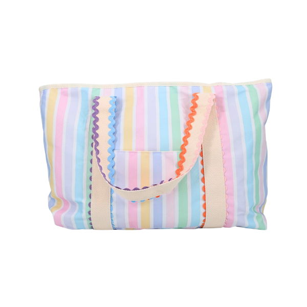 Pastel Striped Canvas Weekender Tote