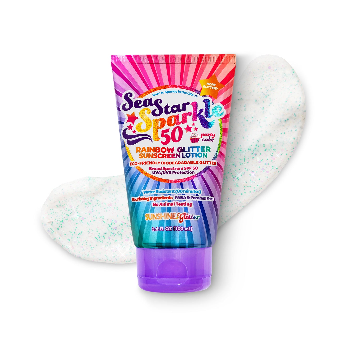 Sea Star Sparkle Rainbow Party Cake SPF 50 Travel-Ready Gift Set