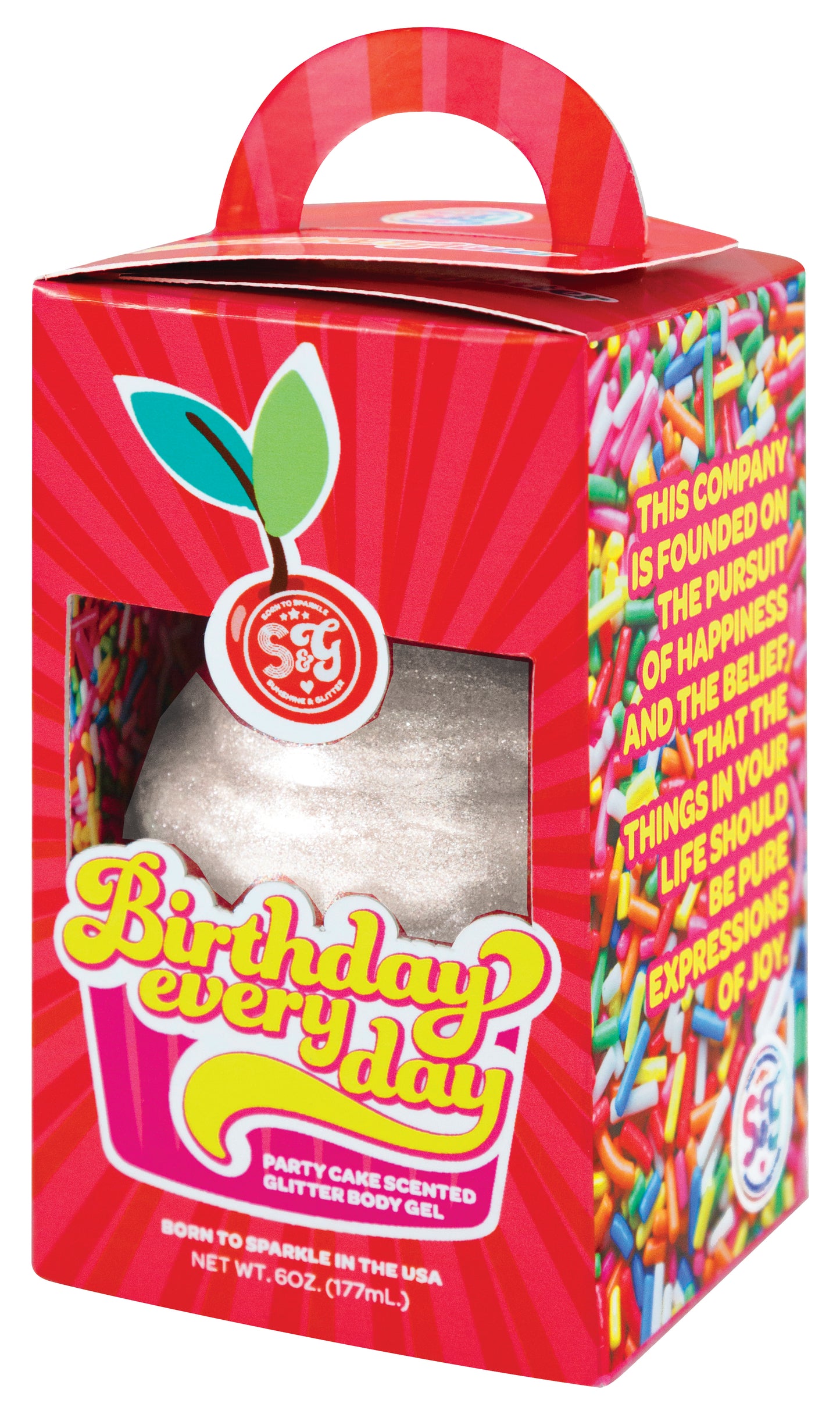 Birthday Everyday Party Cake Scented Holo-iridescent Glitter Body Gel 6 oz.