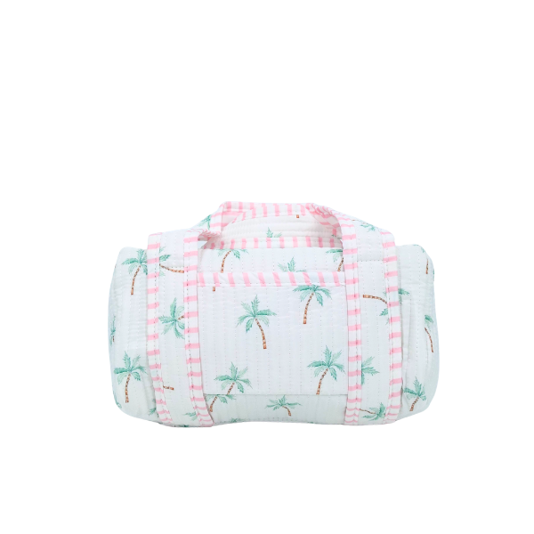 Pink Palm Beach Quilted Mini Duffle Bag
