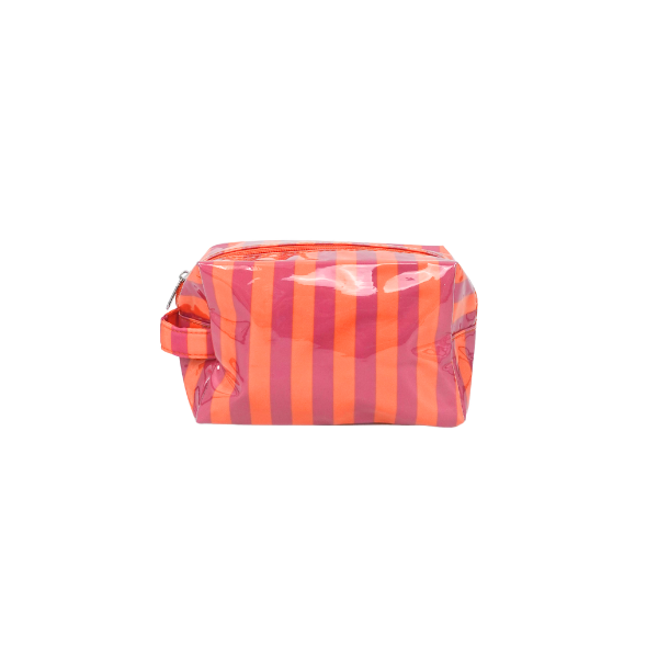 Coated Canvas Cosmetic Case-Pink/Orange