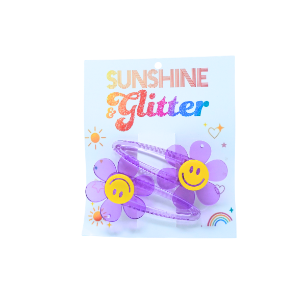 Smiling Daisy Hair Clip Neon Purple
