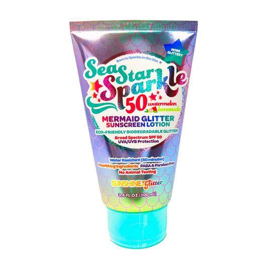 Mermaid Watermelon Lemonade  | Glitter Sunscreen | Teal & Silver | SPF 50 | 3.4 oz