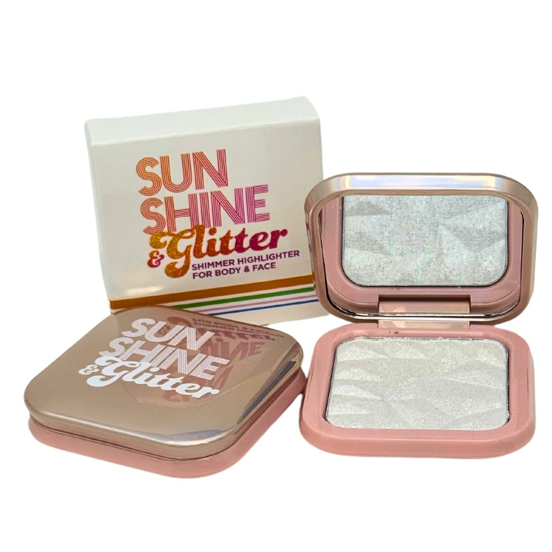 Sunshine & Glitter highlighter shimmer compact – radiant, buildable shimmer for a glowing, flawless complexion, easy-to-apply compact

Sunshine & Glitter shimmer highlighter compact – lightweight, long-lasting formula for an instant, luminous glow on face and body

Highlighter shimmer compact by Sunshine & Glitter – radiant, silky highlighter for a natural, sun-kissed glow in a convenient compact

Sunshine & Glitter highlighter shimmer compact – versatile, glowing highlighter for a flawless finish, perfect 