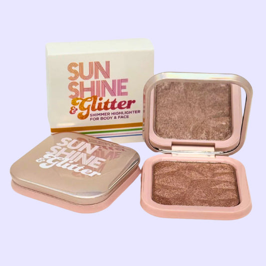 Sunshine & Glitter highlighter shimmer compact – radiant, buildable shimmer for a glowing, flawless complexion, easy-to-apply compact

Sunshine & Glitter shimmer highlighter compact – lightweight, long-lasting formula for an instant, luminous glow on face and body

Highlighter shimmer compact by Sunshine & Glitter – radiant, silky highlighter for a natural, sun-kissed glow in a convenient compact

Sunshine & Glitter highlighter shimmer compact – versatile, glowing highlighter for a flawless finish, perfect 