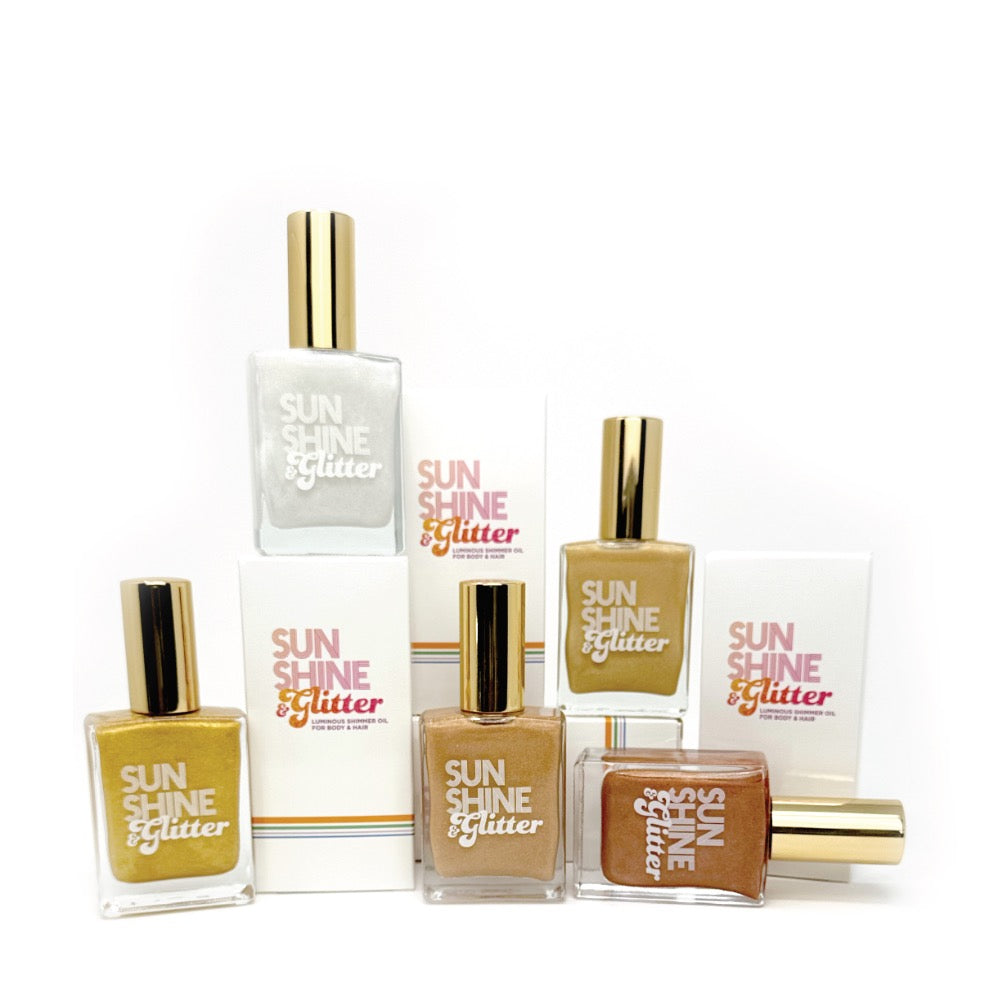 Sunshine & Glitter shimmer spray oil – luxurious body oil with sparkling finish, perfect for glowing skin and a touch of radiance

Shimmer spray oil by Sunshine & Glitter – lightweight, moisturizing body oil with a sparkling glow for all skin types

Sunshine & Glitter shimmer spray oil – hydrating body oil with a shimmering finish, ideal for a radiant, sun-kissed glow

Sunshine & Glitter shimmering spray oil – lightweight, sparkling body oil for a smooth, glowing finish, perfect for all-day radiance

