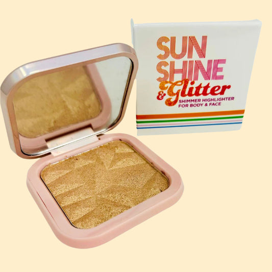 Sunshine & Glitter highlighter shimmer compact – radiant, buildable shimmer for a glowing, flawless complexion, easy-to-apply compact

Sunshine & Glitter shimmer highlighter compact – lightweight, long-lasting formula for an instant, luminous glow on face and body

Highlighter shimmer compact by Sunshine & Glitter – radiant, silky highlighter for a natural, sun-kissed glow in a convenient compact

Sunshine & Glitter highlighter shimmer compact – versatile, glowing highlighter for a flawless finish, perfect 