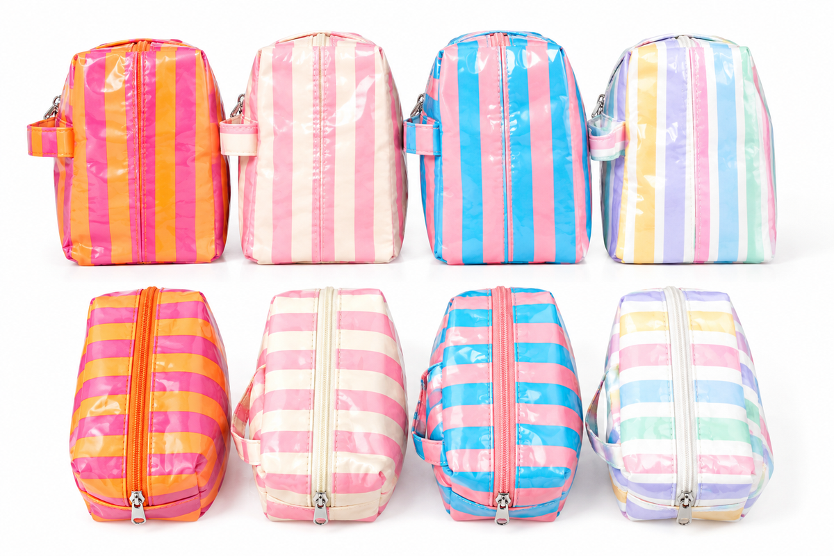 Coated Canvas Cosmetic Case-Pink/Yellow